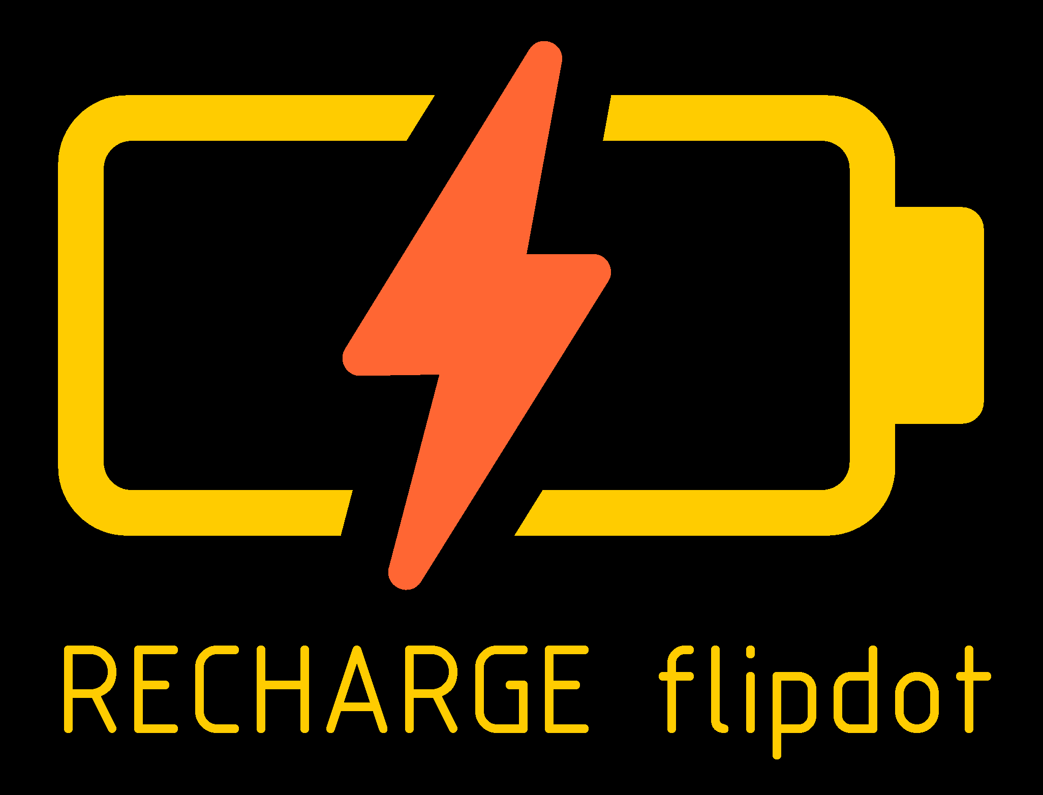 Flipdot RECHARGE party Logo